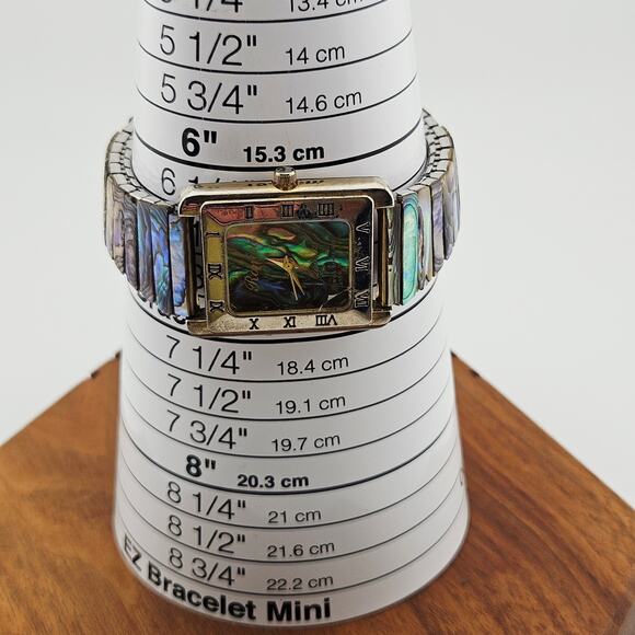 Ronica Gold Tone Rectangle Abalone Shell Face Roman Numeral Artsy Maximalist - Picture 7 of 8